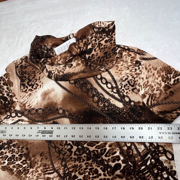 Chico's Womens Animal Links Cowl Neck Tunic Top Size 3 Brown & Beige Knit New - Picture 7 of 8
